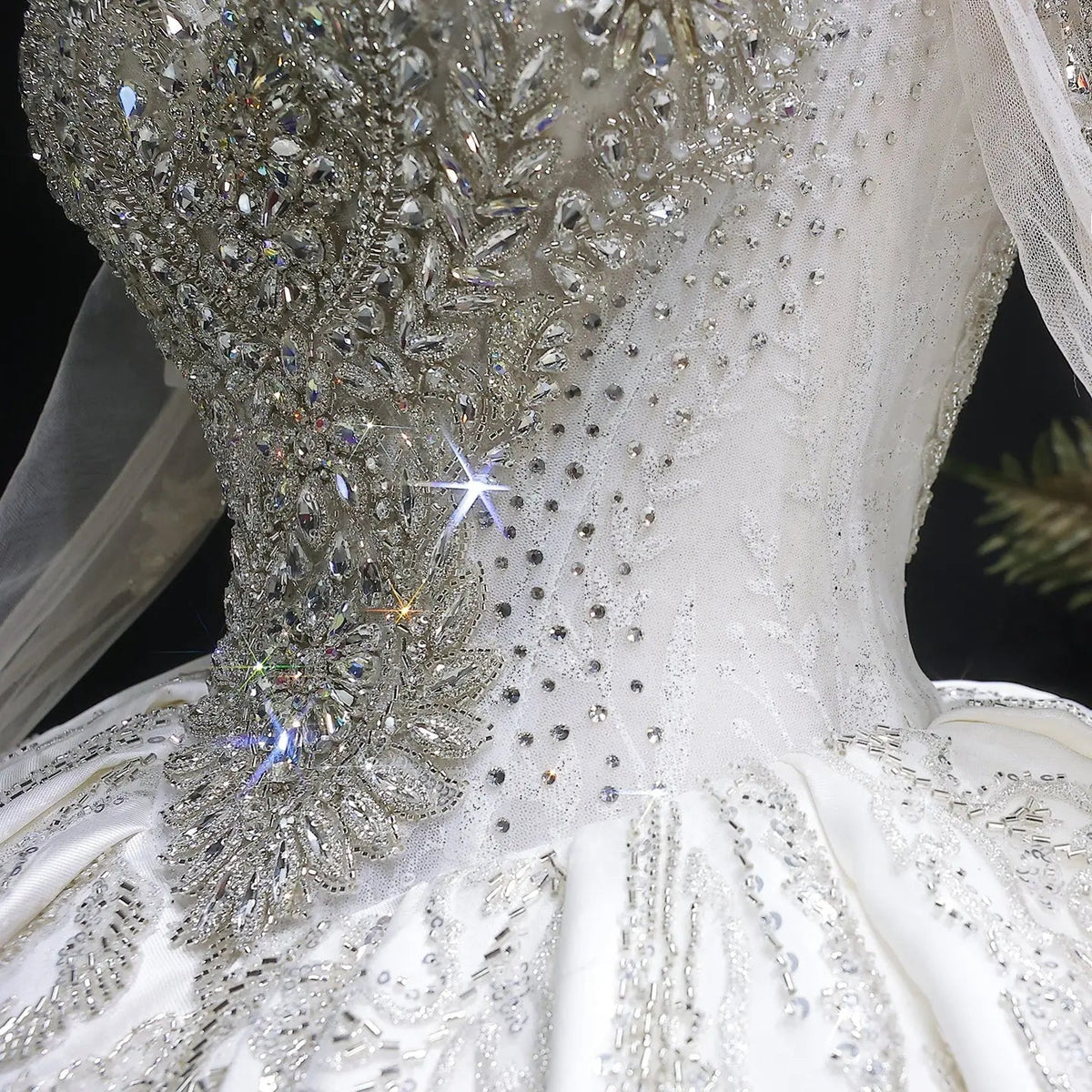 Luxury Long Sleeve Ivory Wedding Dress with Crystal Embroidered Details ZP162