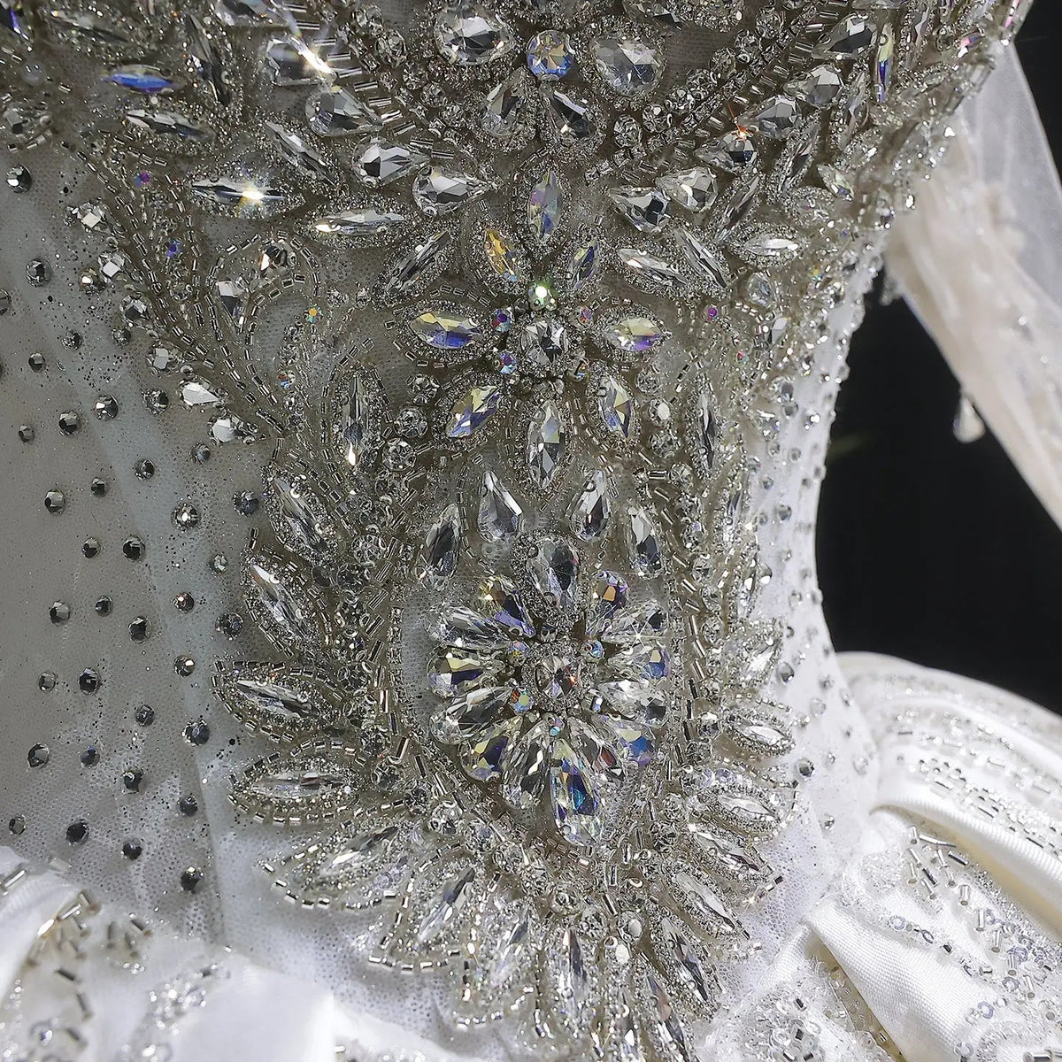 Luxury Long Sleeve Ivory Wedding Dress with Crystal Embroidered Details ZP162