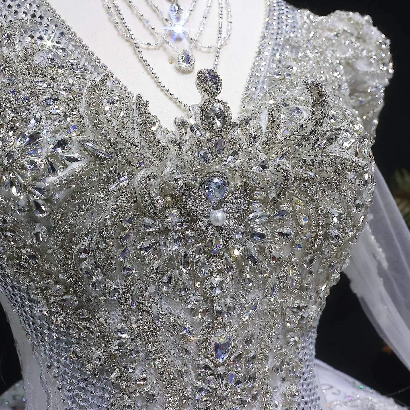 Glamorous White Diamond Embroidered Long Sleeve Wedding Dress ZP163