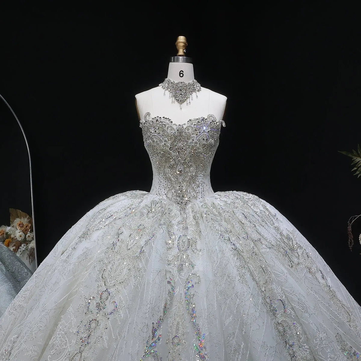Luxury Sparkly White Ball Gown with Full-Sequin Embroidery Wedding Dress ZP164
