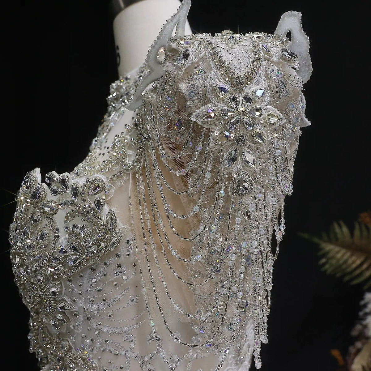 Luxury Satin Ivory Ball Gown with Silver Floral Embroidery Wedding Dress ZP165 - View 14 | VelvetHem