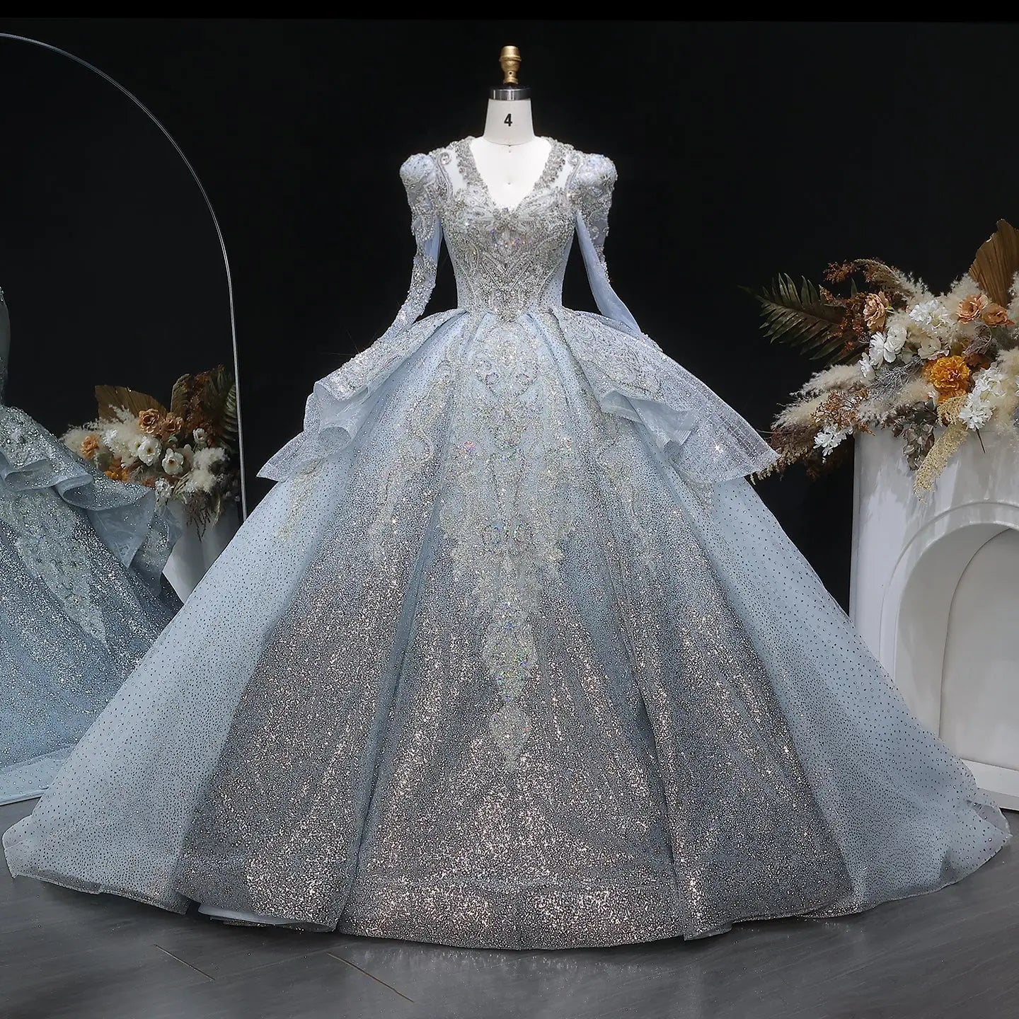 Luxury Blue Sequin Embroidery Ball Gown Wedding Dress ZP154
