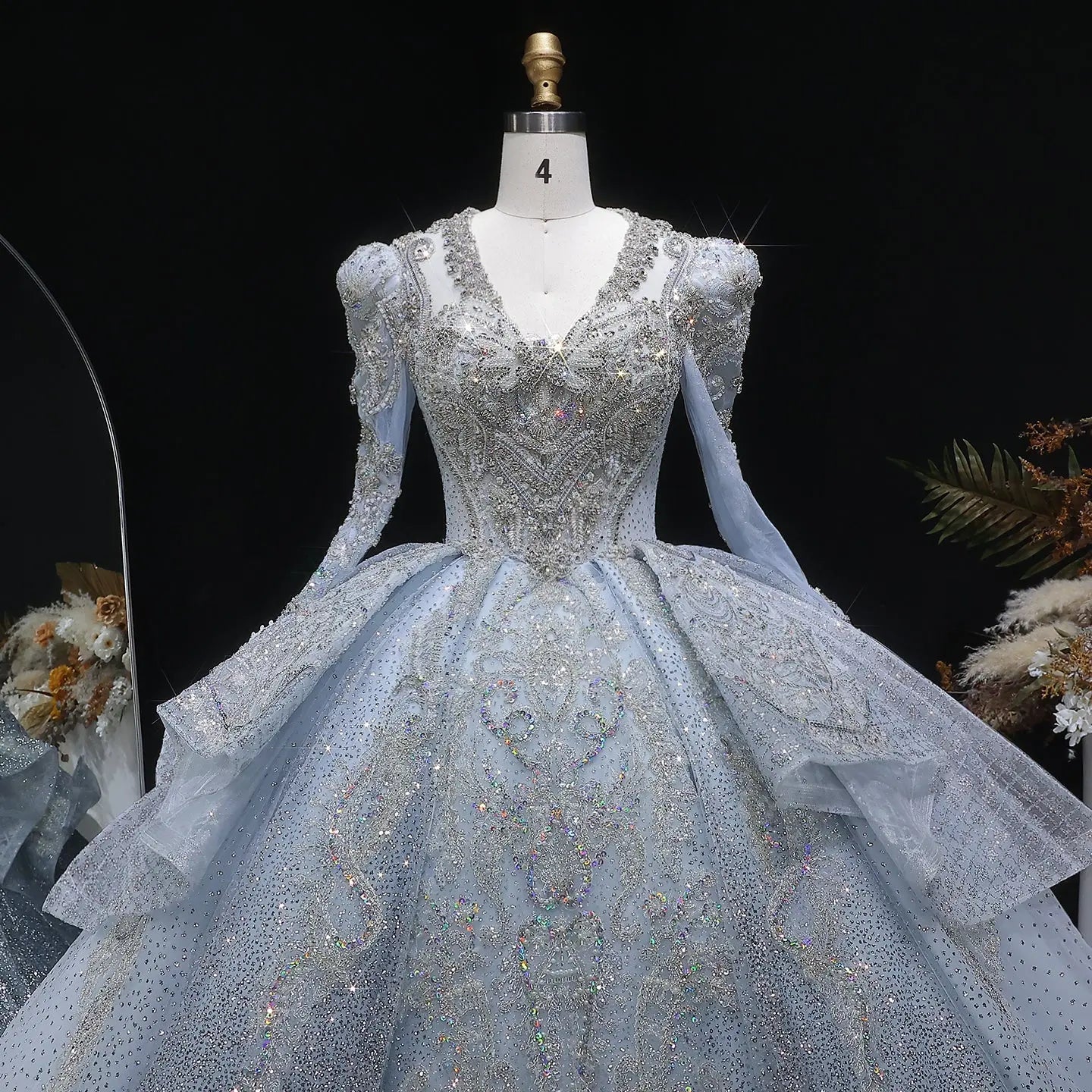 Luxury Blue Sequin Embroidery Ball Gown Wedding Dress ZP154