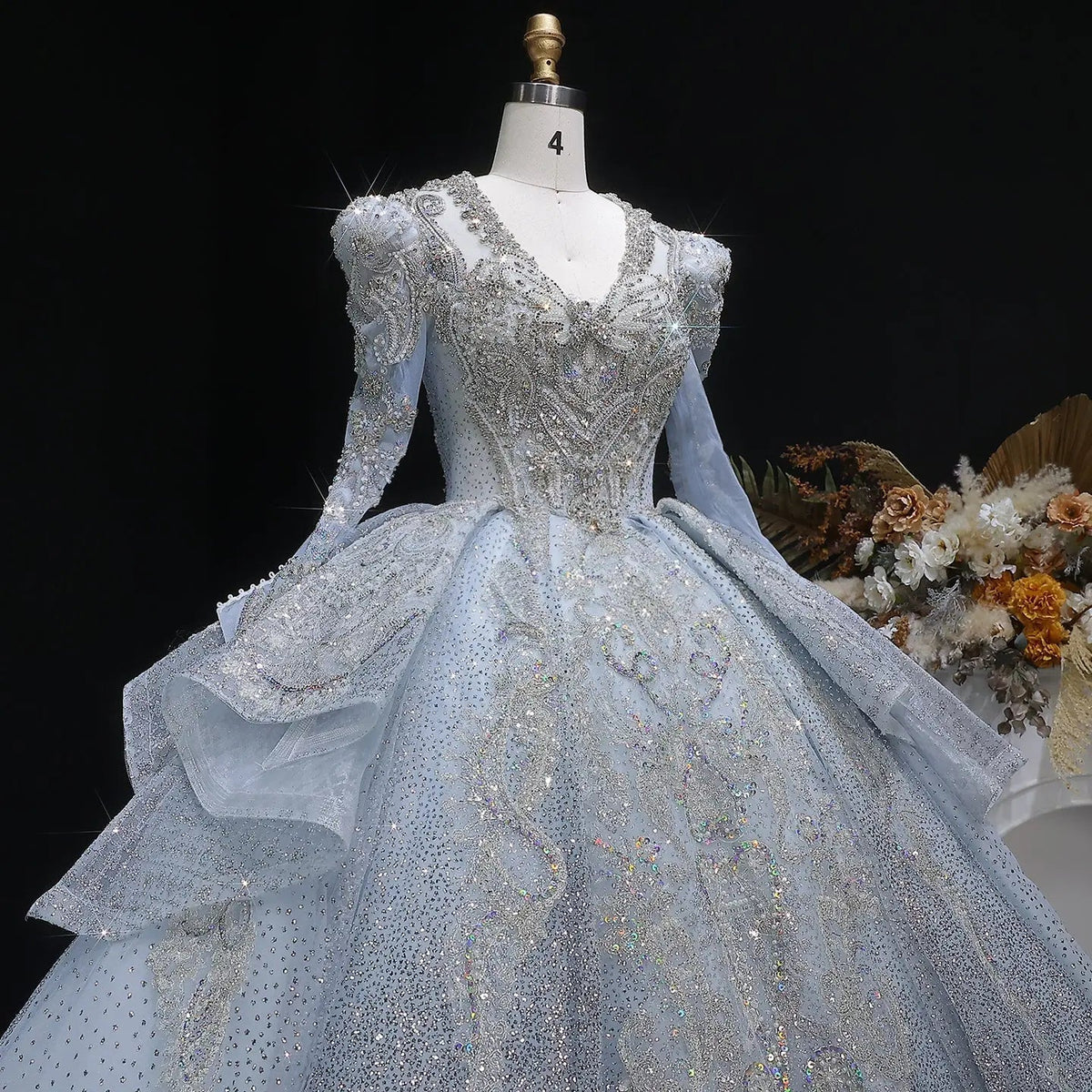 Luxury Blue Sequin Embroidery Ball Gown Wedding Dress ZP154 - View 3 | VelvetHem