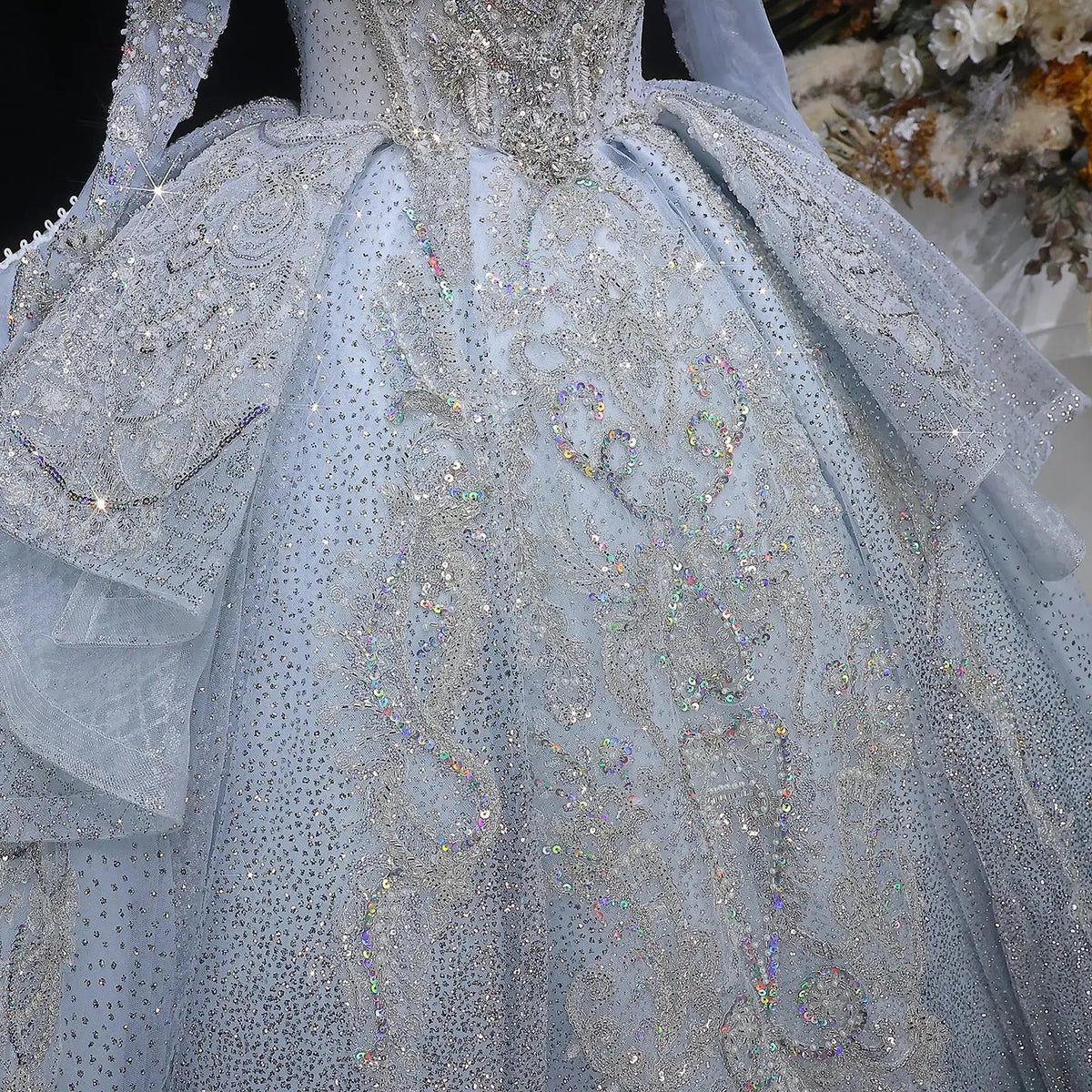 Luxury Blue Sequin Embroidery Ball Gown Wedding Dress ZP154 - View 10 | VelvetHem