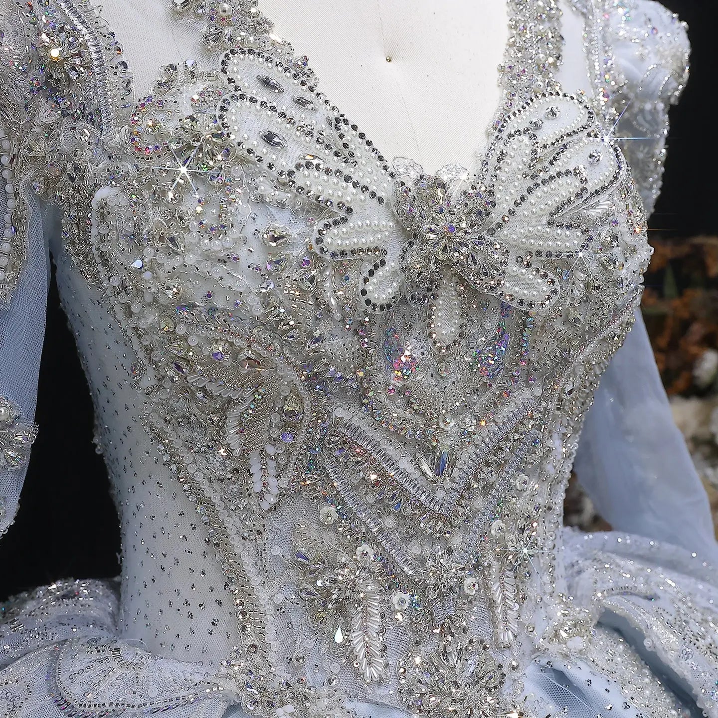 Luxury Blue Sequin Embroidery Ball Gown Wedding Dress ZP154