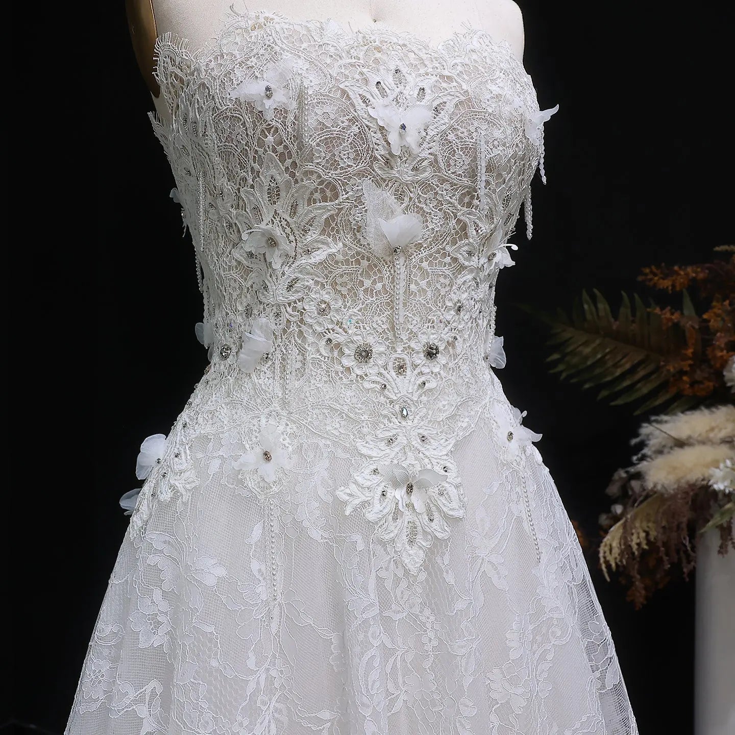 Luxury White Embroidered 3D Floral Strapless Ball Gown Wedding Dress ZP159 - View 5 | VelvetHem