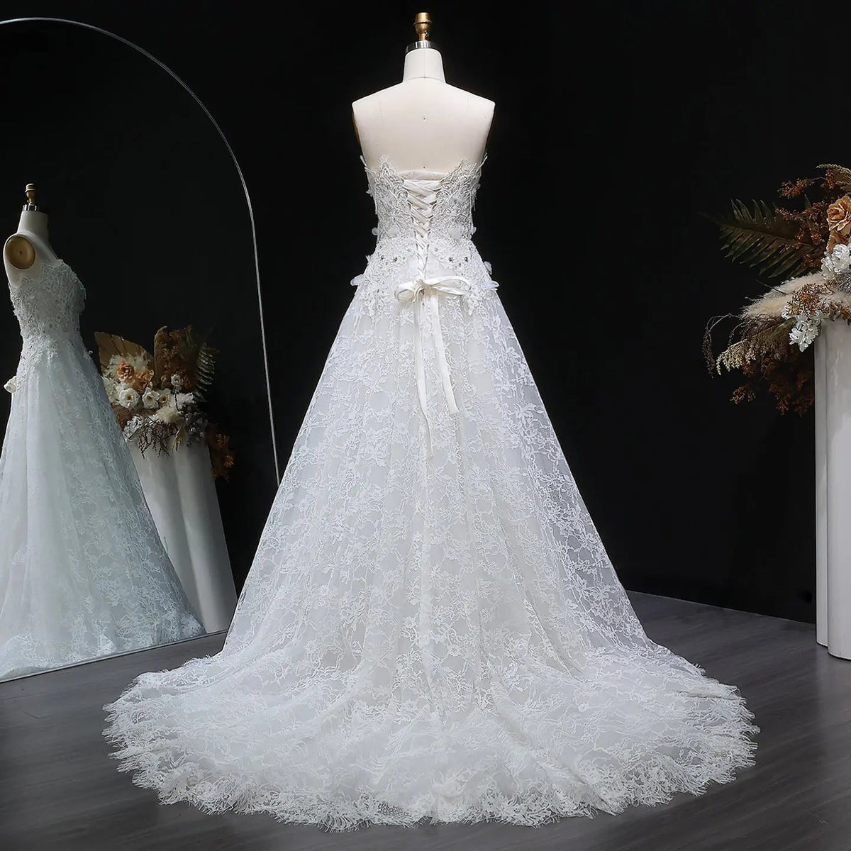 Luxury White Embroidered 3D Floral Strapless Ball Gown Wedding Dress ZP159
