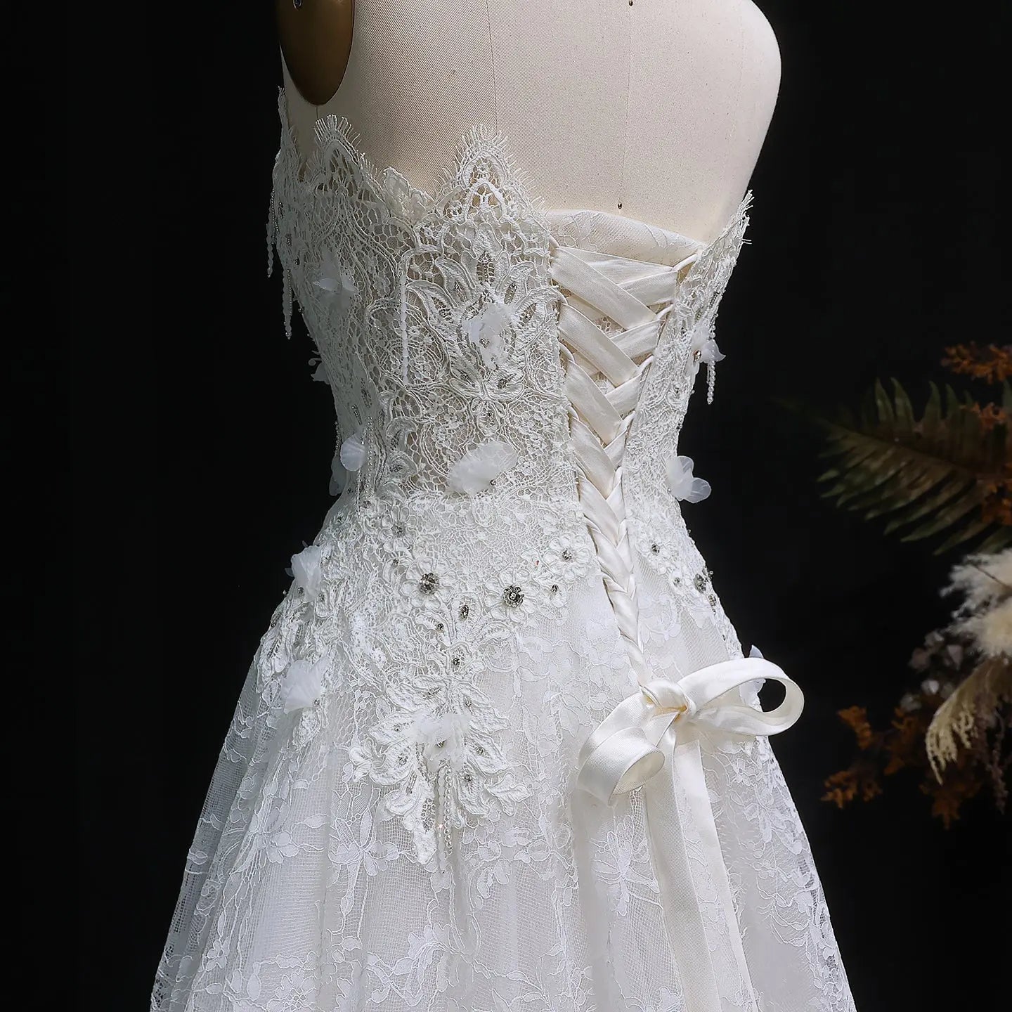Luxury White Embroidered 3D Floral Strapless Ball Gown Wedding Dress ZP159 - View 9 | VelvetHem