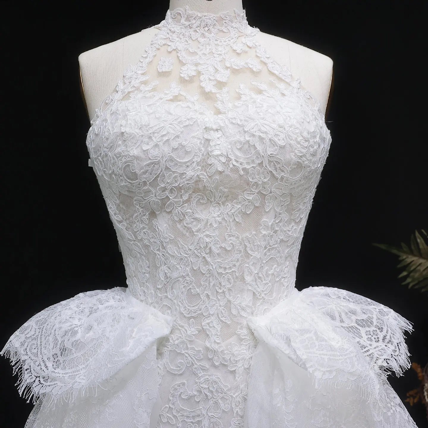 Luxury White A-Line Wedding Dress with Lace Embroidery and Overskirt ZP167
