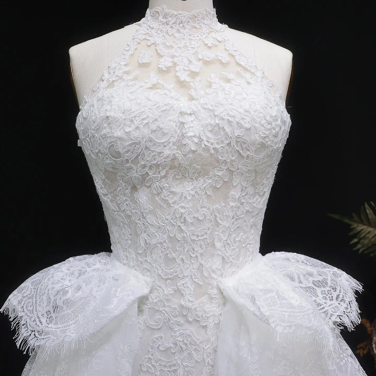 Luxury White A-Line Wedding Dress with Lace Embroidery and Overskirt ZP167 - View 8 | VelvetHem