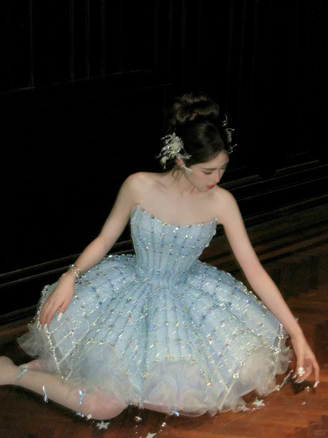 Glitter Blue Strapless Tulle Sequin Beaded A-Line Short Homecoming Dress 18th Princess Birthday Outfits - FashionDia