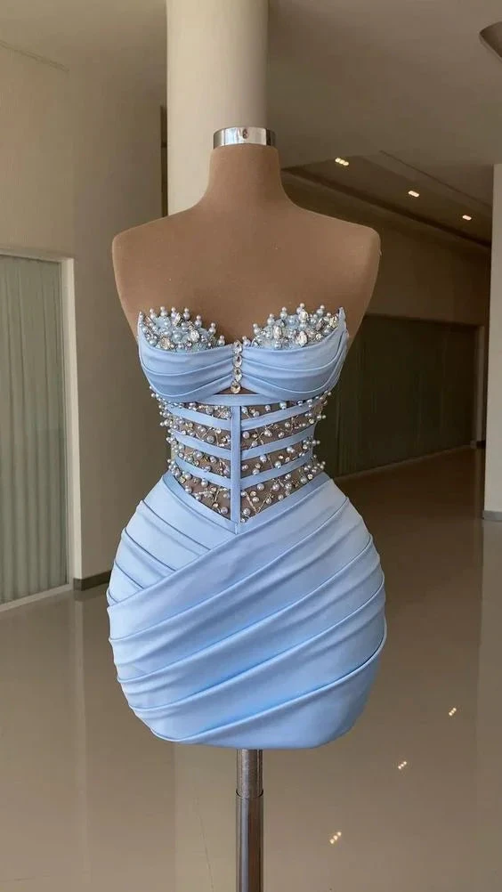 Sexy Blue Dress with Pleated Blue Homecoming Dress (ZD12704)