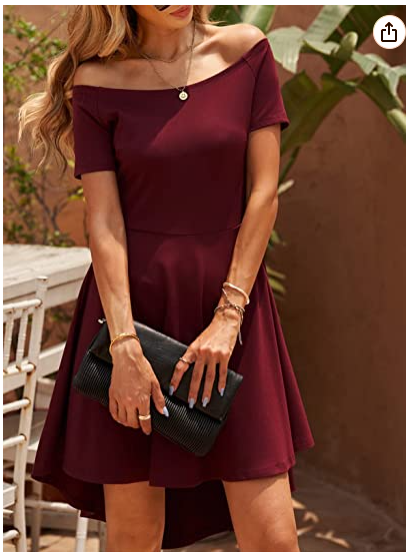 Women Off-the-Shoulder Short Sleeve High-Low Hem Club Cocktail Skater Dress - View 4 | FashionDia