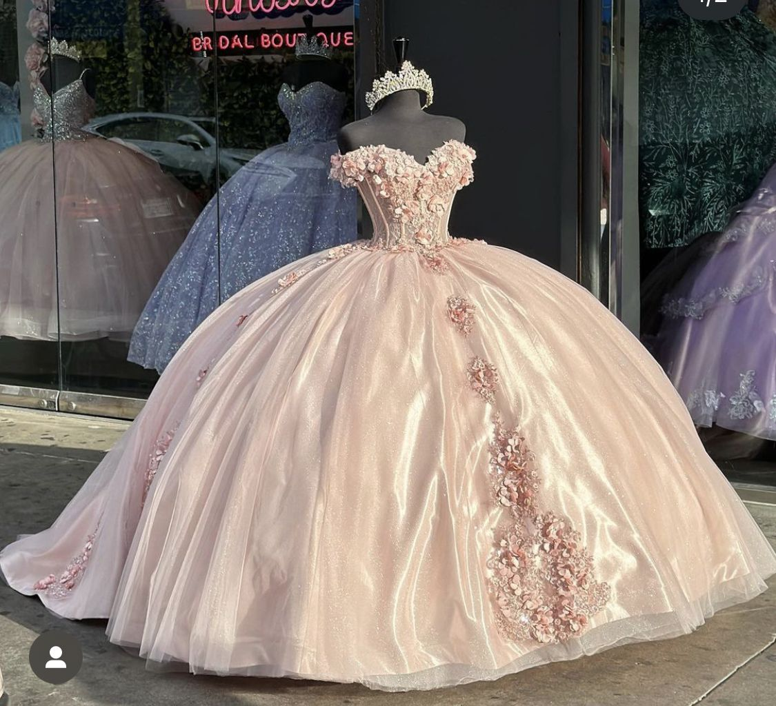 Shiny Pink Quinceanera Dress Ball Gown Applique Party Gowns Sweet 16 Dress Y2567 - View 2 | VelvetHem