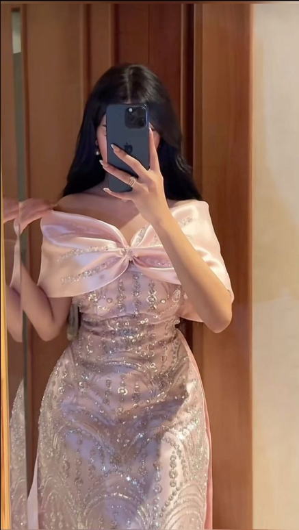Pretty Pink Off The Shoulder Satin Beaded Long Prom Dress Birthday Party Gown