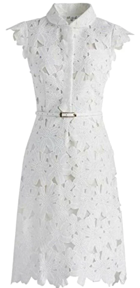 Full flower cut off midi dress women White Lace Midi Mid-Length Night Out Homecoming Dress - FashionDia