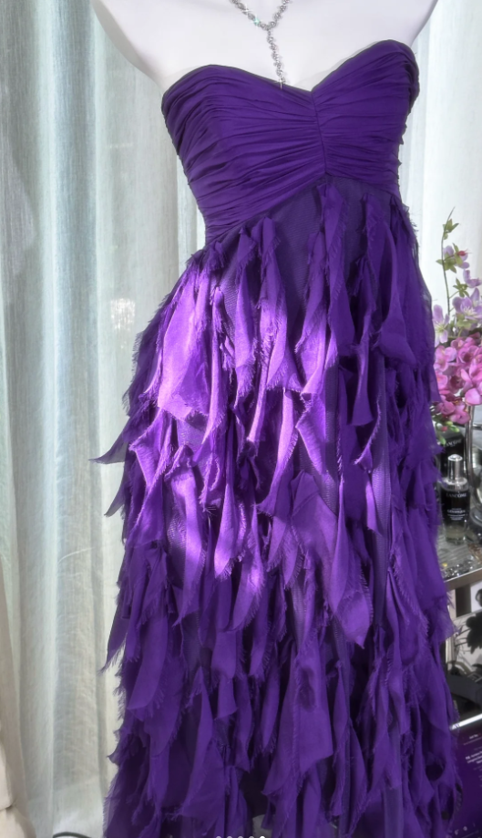 BeautifuL Sweetheart Neck Purple Chiffon Layered Long Prom Dress Formal Evening Dress - FashionDia
