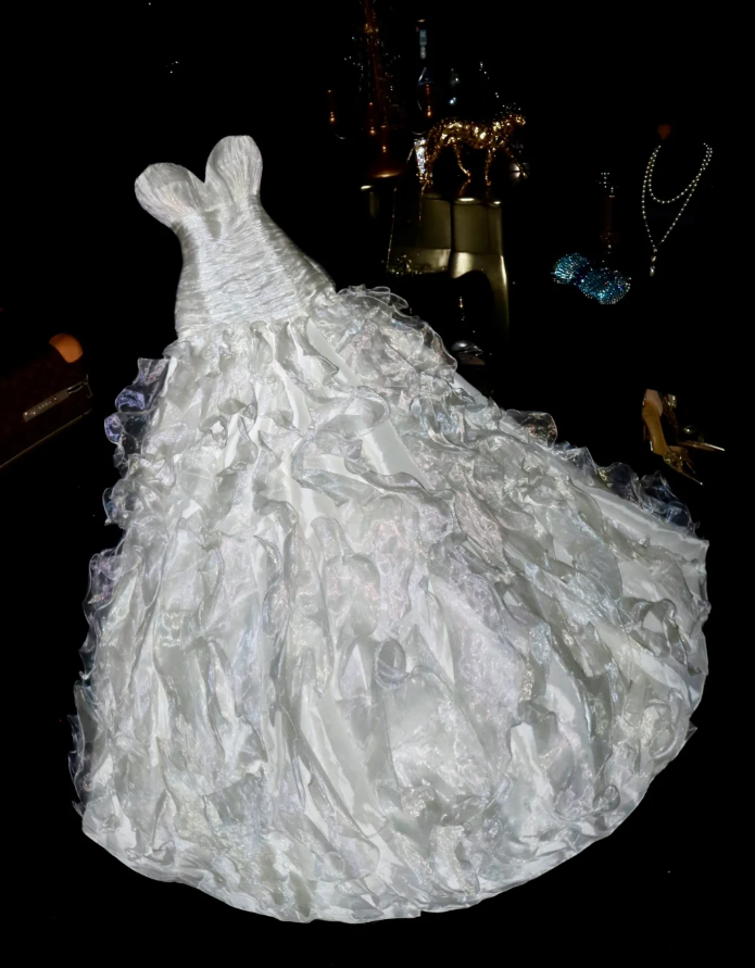 Classy Strapless Organza Pleated Mermaid Evening Dress Long Birthday Party Dress