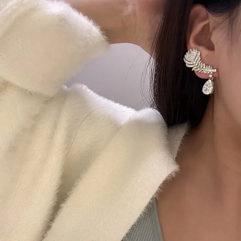 AAA Zircon Bridal Earrings Feather Cubic Zirconia Wedding Earring For Bride Bridesmaids Accessories Women Birthday Gifts Jewelry - View 4 | FashionDia