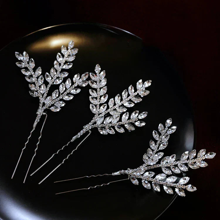 Crystal Rhinestones Hair Pin Clip Leaf Hairpin For Brides Bridesmaids Silver Color Head Piece Wedding Accessories Bridal Jewelry - FashionDia