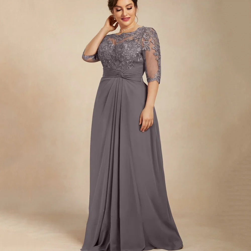 Customized Elegant Chiffon Bridal Dress A Line Lace Wedding Party Gowns Formal Occasion Zipper Mother Dresses For Bride