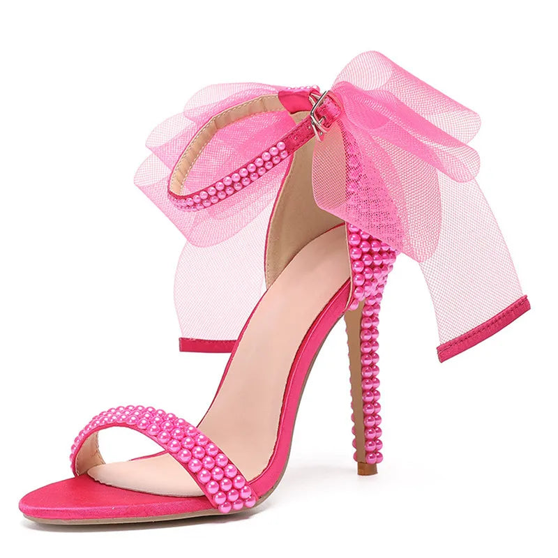 Summer Bowknot Beading Women Gladiator Sandals Luxury Pearls White thin High heels Wedding Bridal Party Shoes - View 8 | FashionDia