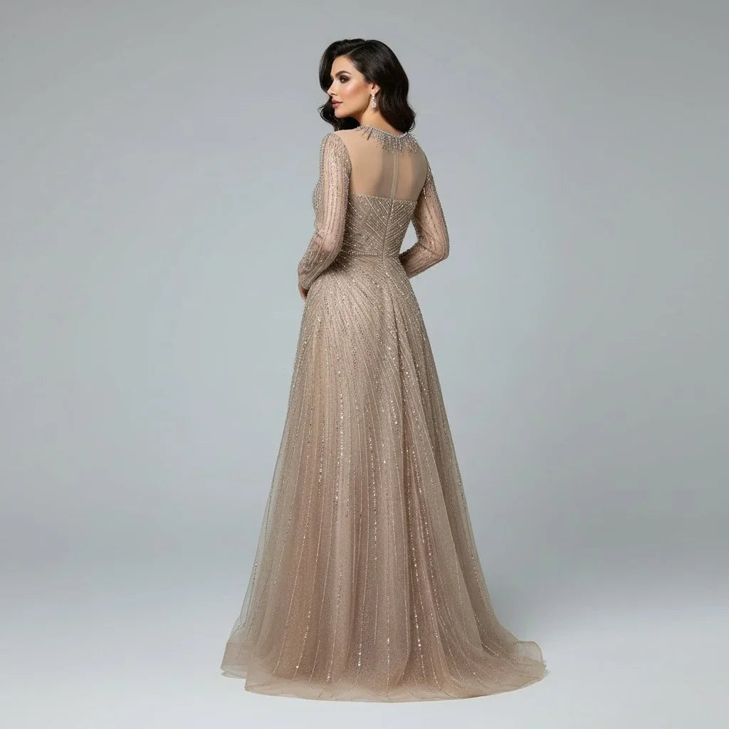 Zapdress Custoomized Caramel Evening Prom Dress 2026 Elegant Long Sleeves A-Line Arabic Muslim Formal Party Gown DLA72563A (ZD17181)