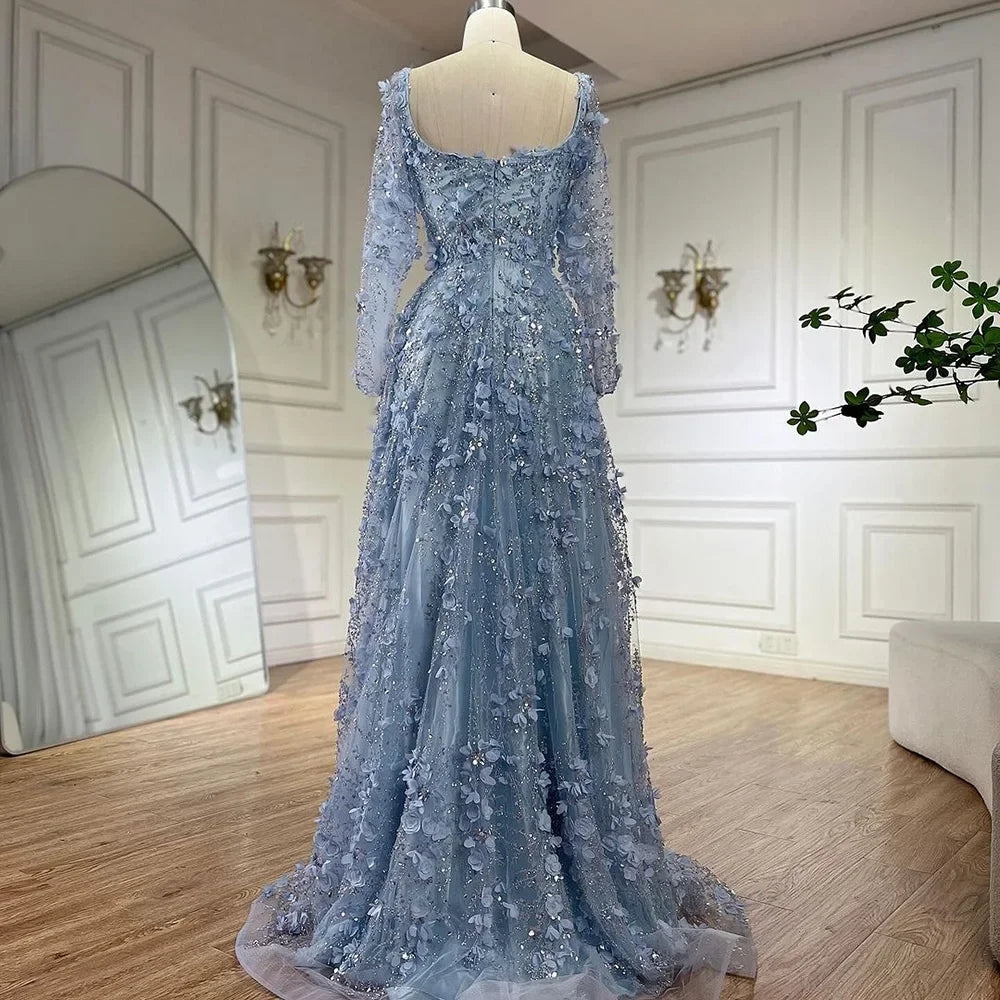 2025 Dubai Gray Lace-Up A-Line Elegant Appliques Elegant Beaded Evening Dresses For Women Wedding Party DLA72657 Customized (ZD17220)