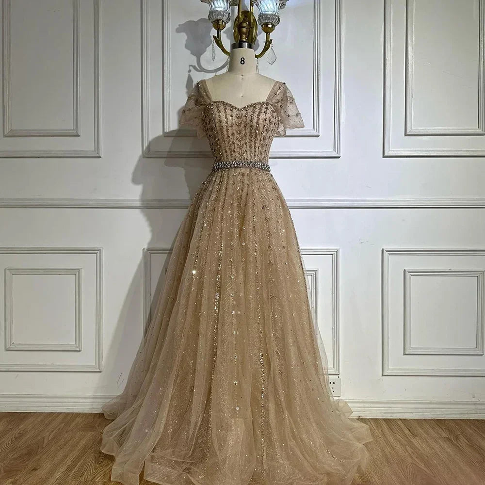 Zapdress 2025 Customized Dubai Nude A-Line Beaded Backless Evening Dresses Gowns for Wedding Party (ZD17261)