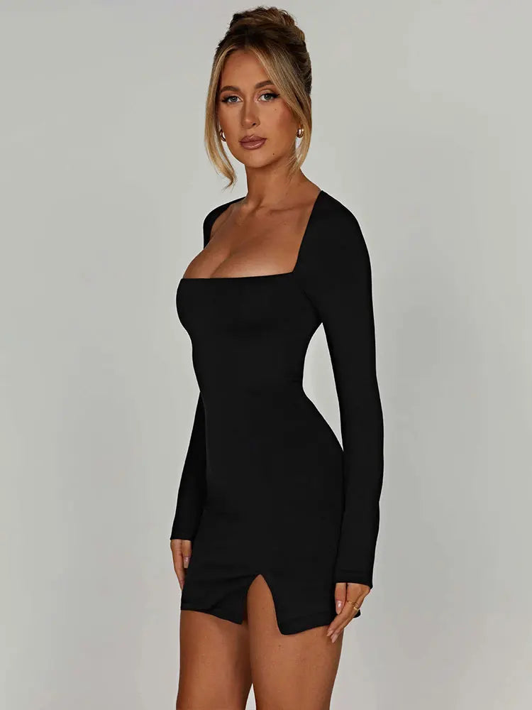 Lace Up Split Backless Long Sleeve Mini Dress - View 2 | VelvetHem