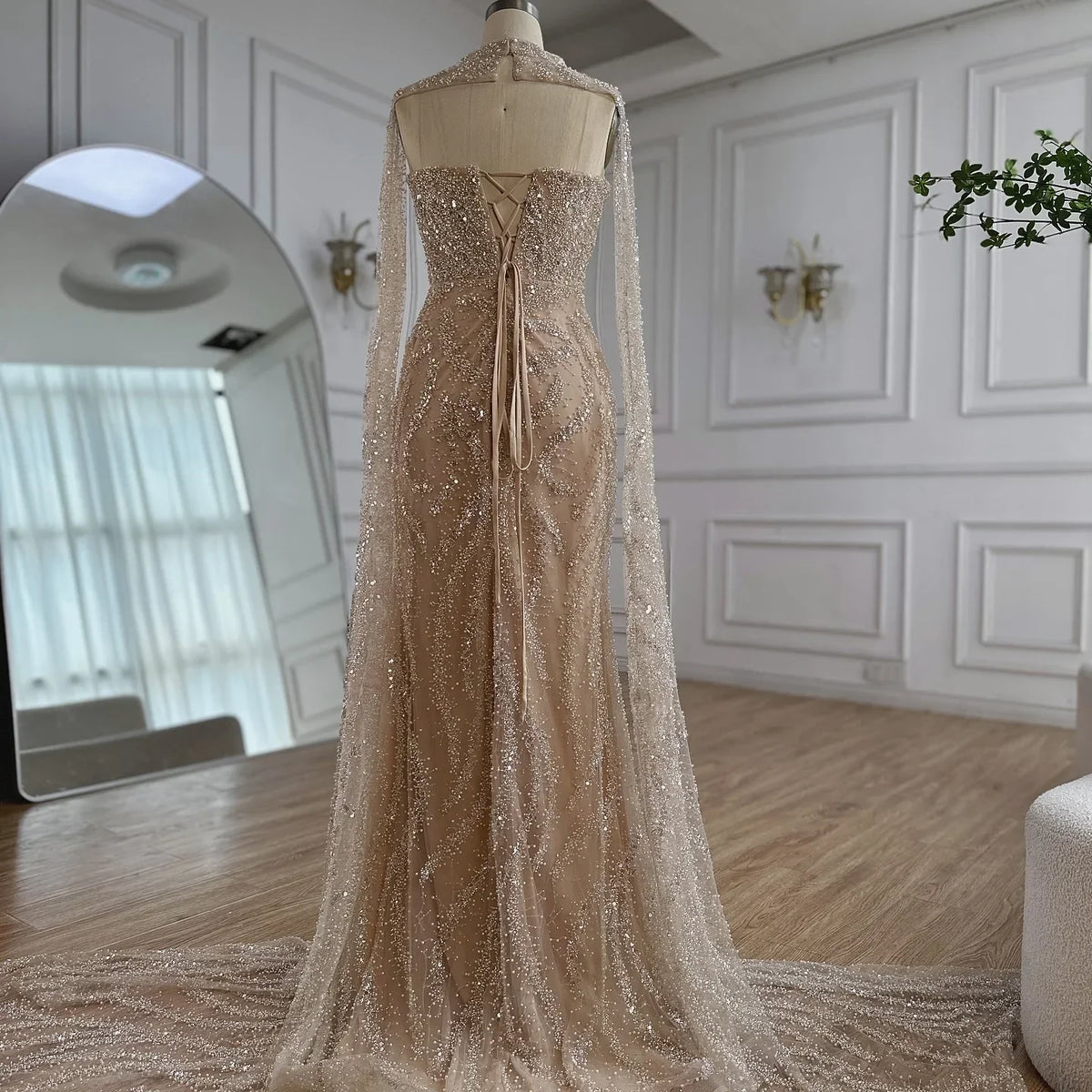 Zapdress Red Mermaid Detachable Cape Sleeves Evening Dresses with Lace Up Back Party Gowns for Women DLA72824 Customized (ZD17177) - View 6 | VelvetHem