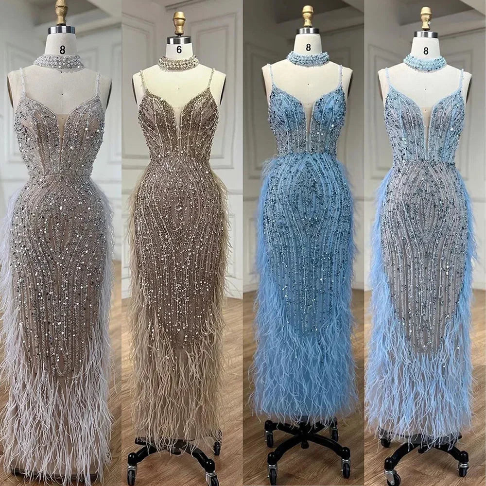 Zapdress Customized White Nude Mermaid Beaded Feather Evening Gowns 2026 Wedding Party Prom Dresses For Women (ZD17271)