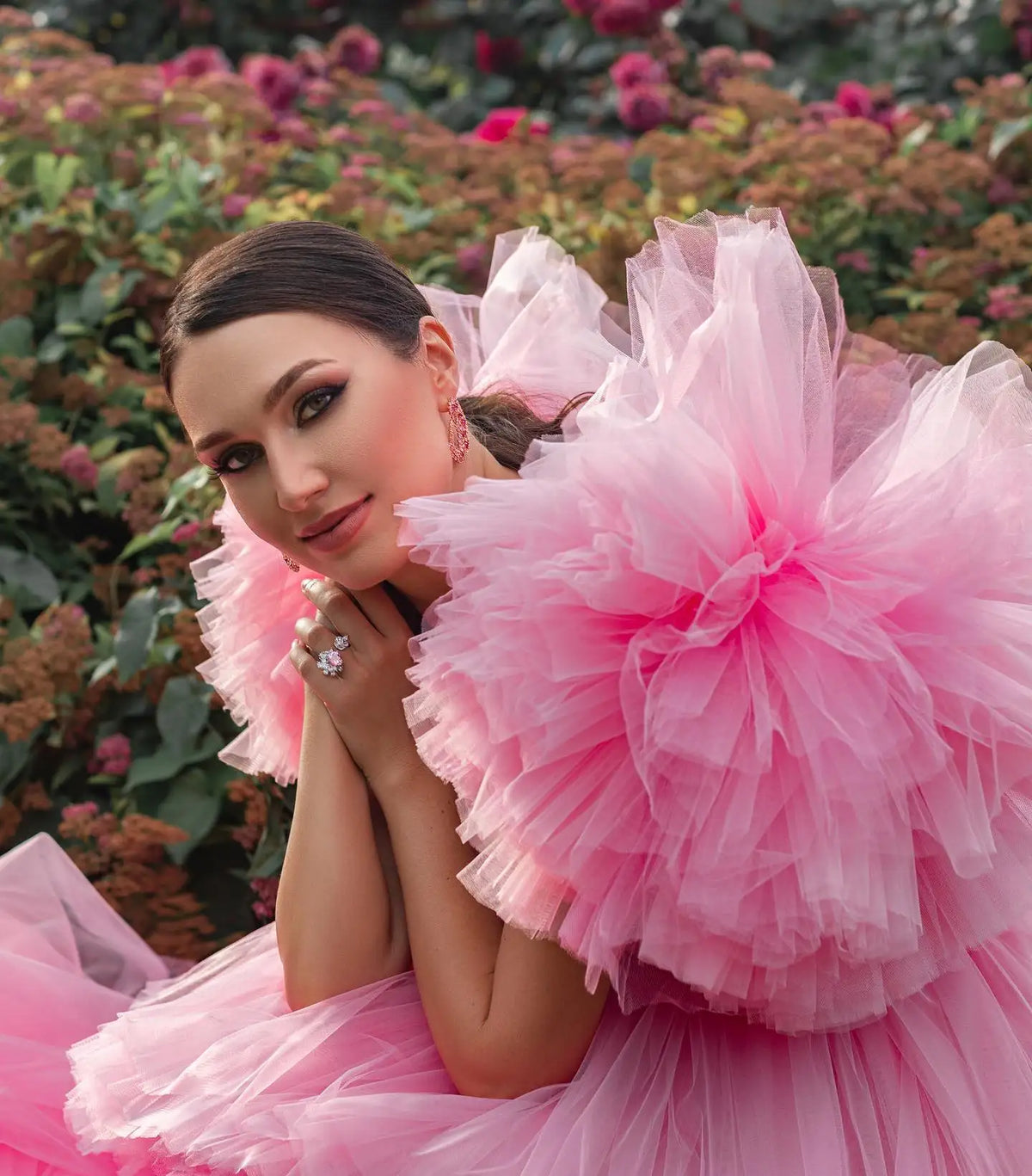 Pink Tulle Ruffled A-Line Party Dress - View 5 | VelvetHem