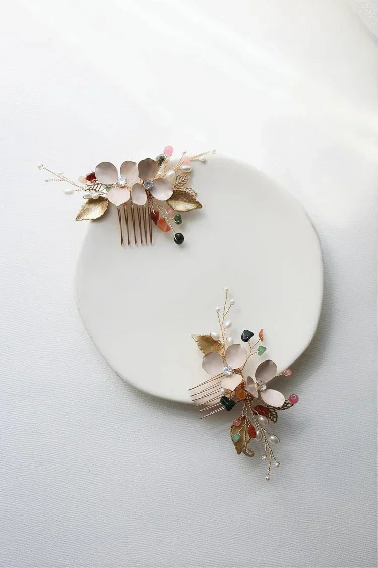 Wedding Accessories Flower Leaf Hair Comb Clip Pin Pearl Crystal Hairpin For Brides Women Gold Color Head Piece Bridal Jewelry