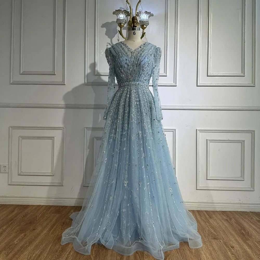 Saudi Arabic Elegant Nude A-Line Beaded Evening Dress Gown For Wedding Occasion 2025 DLA71803D Customized (ZD17240)