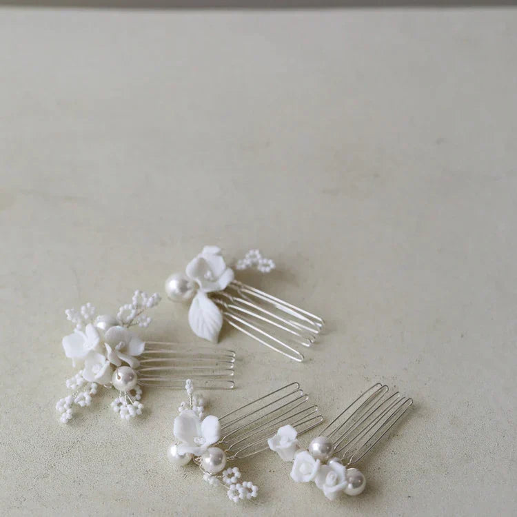 Bridal Jewelry Imitation Pearl Hair Comb Pin Porcelain Flower Head Piece Brides Gold Silver Color Hairpin Wedding Accessories