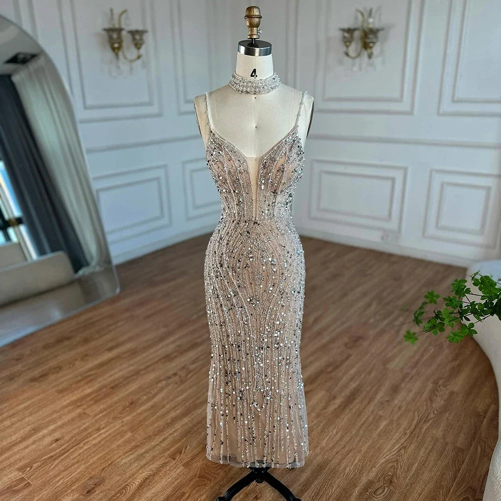 Zapdress Nude Mermaid Beaded Evening Dresses 2025 Ankle Length Party Gowns for Women DLA72047D Customized (ZD17245)