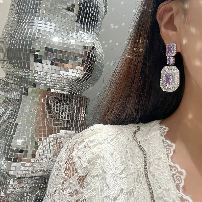 High Quality Purple AAA Zircon Bridal Earrings Cubic Zirconia Wedding Earring Bride Accessories Party Dinner Jewelry - View 4 | FashionDia