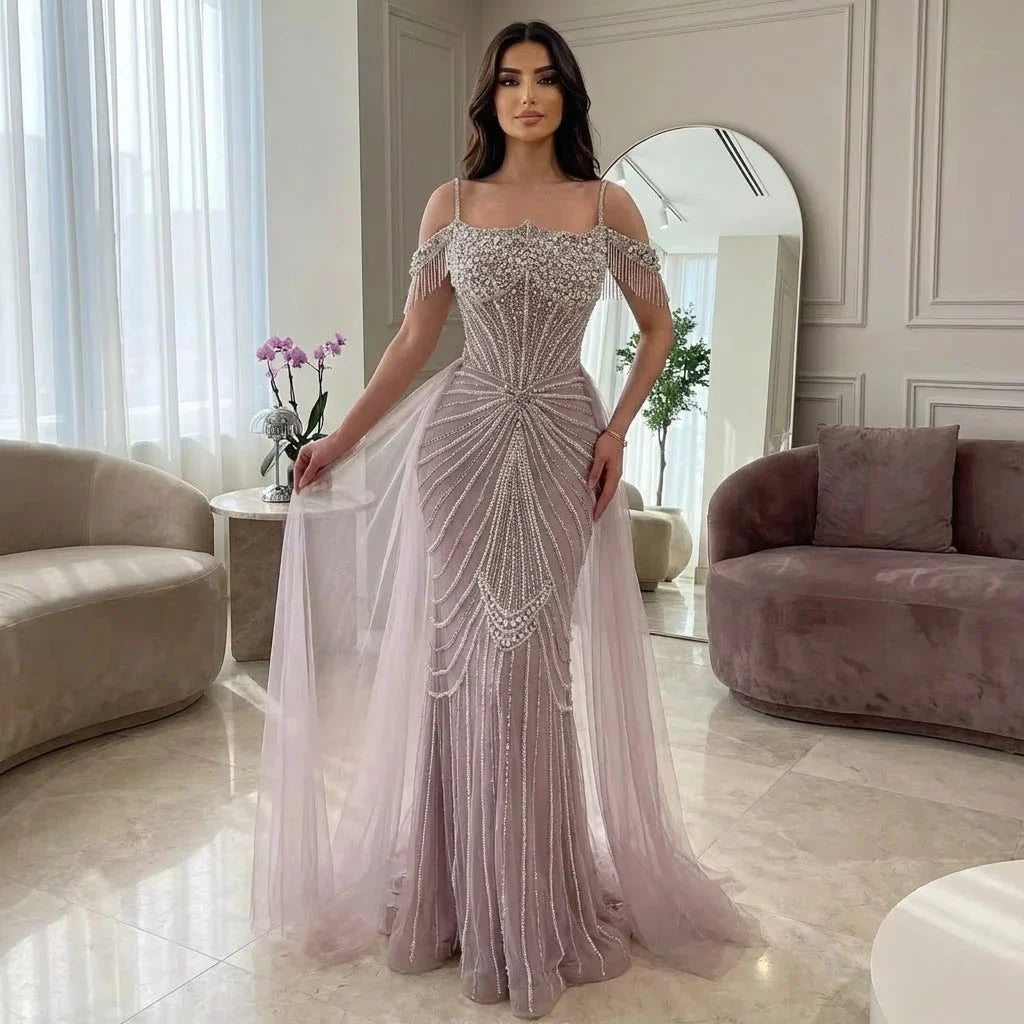Zapdress 2026 Mermaid Evening Gowns Pearl Beaded Tassel Formal Party Dresses for Wedding Guest DLA73148B Customized (ZD17311)