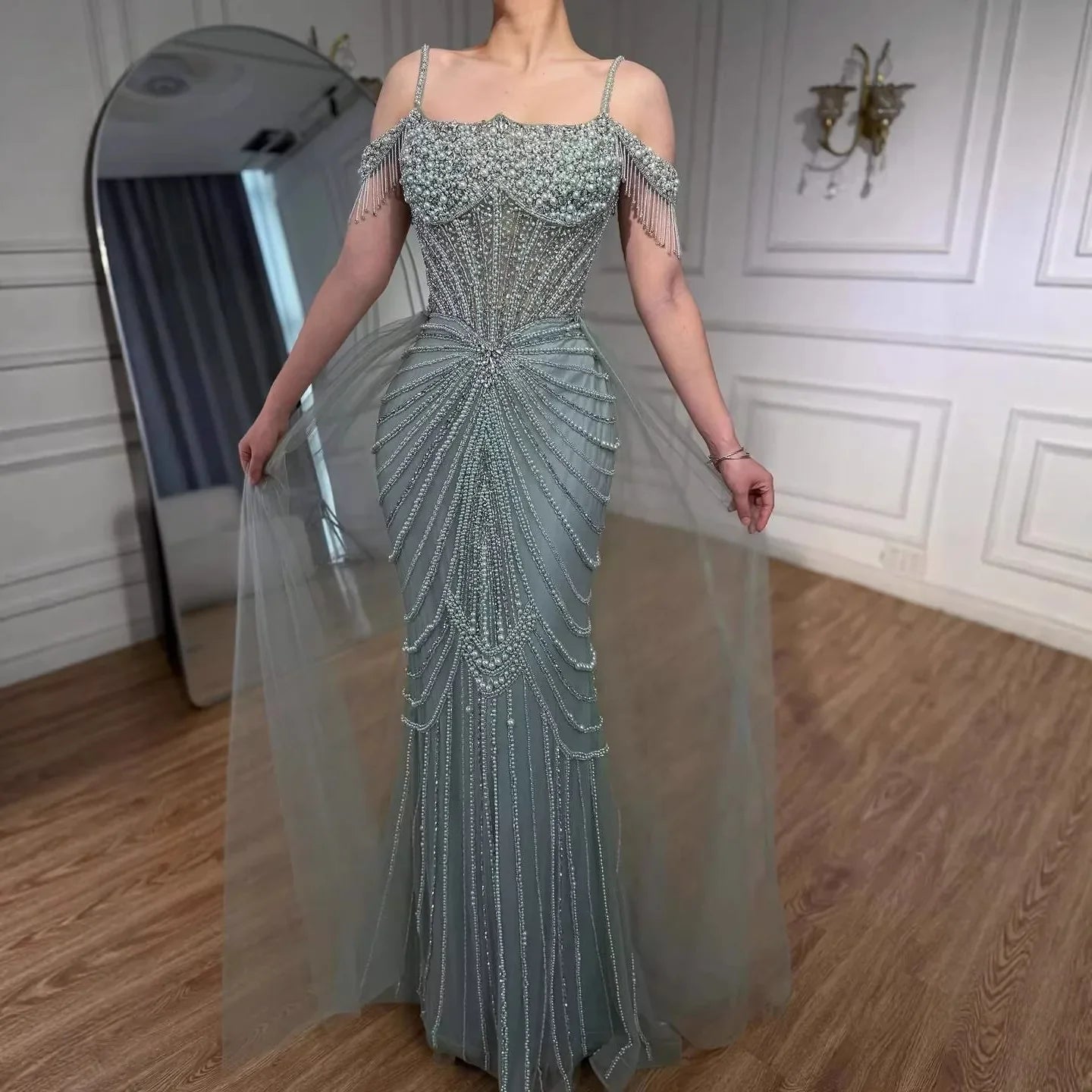 Zapdress 2026 Mermaid Evening Gowns Pearl Beaded Tassel Formal Party Dresses for Wedding Guest DLA73148B Customized (ZD17311)