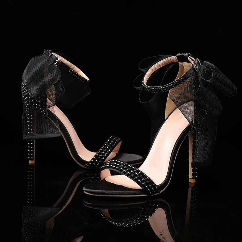 Summer Bowknot Beading Women Gladiator Sandals Luxury Pearls White thin High heels Wedding Bridal Party Shoes - View 3 | FashionDia