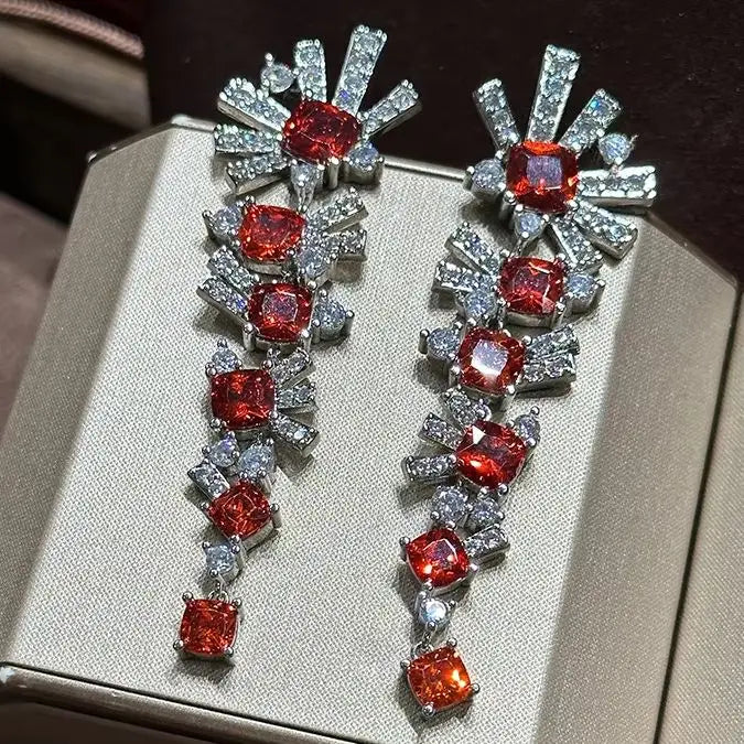 Vintage Red AAA Zircon Bridal Earrings Cubic Zirconia Wedding Earring Brides Accessories Dinner Party Dress Jewelry - FashionDia