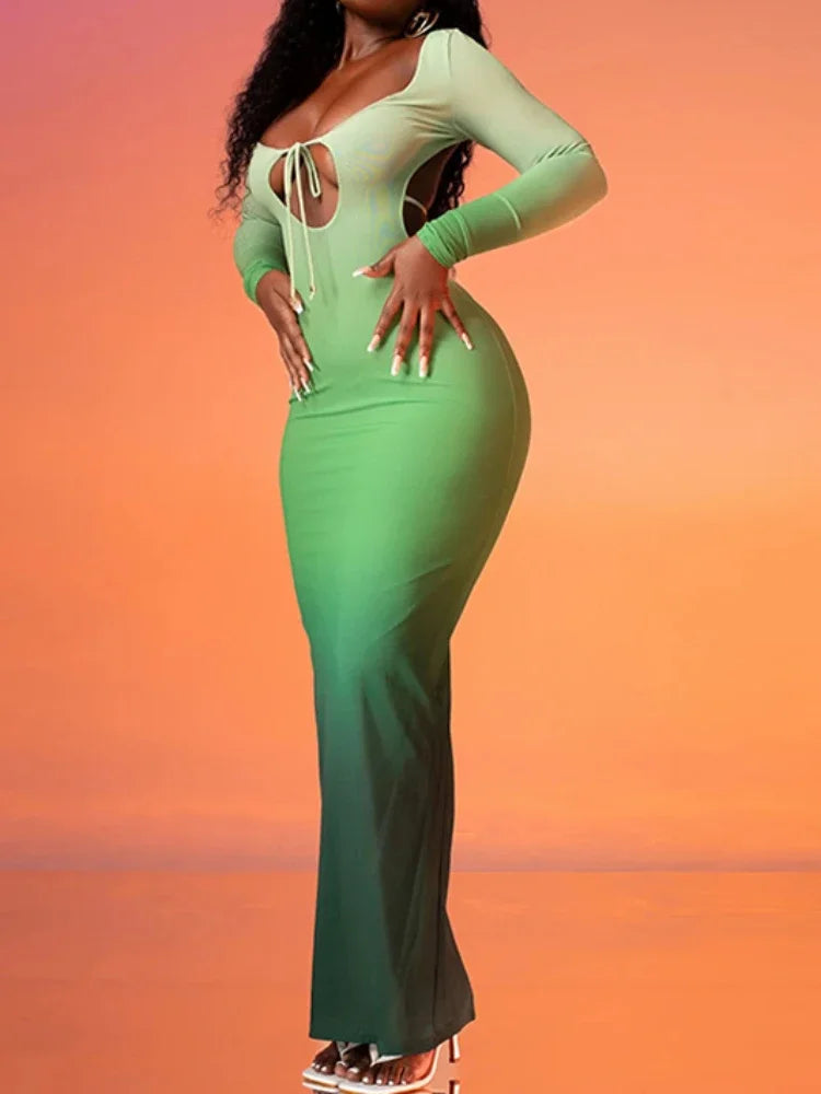 Gradient Hollow Cross Strap Maxi Dress - View 2 | VelvetHem
