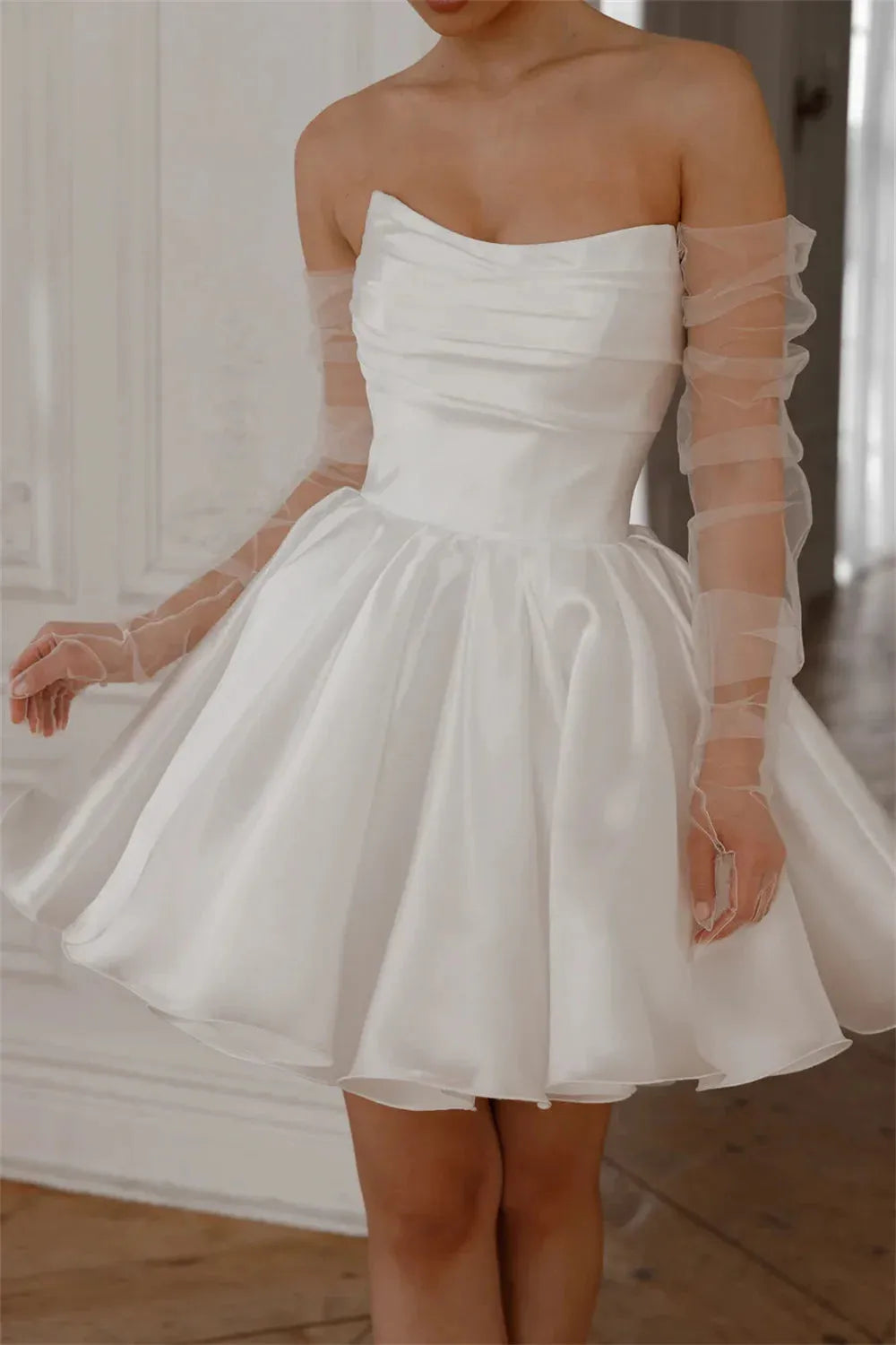 Bella White Satin Mini robes de soirée Off the Shoulder A-line Prom Dresses Elegant Lace-up Back Short Wedding Dress
