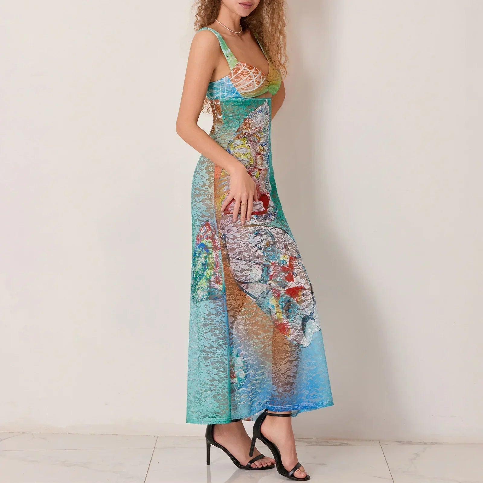 Hollow Pattern Cami Floral Dress - View 5 | VelvetHem