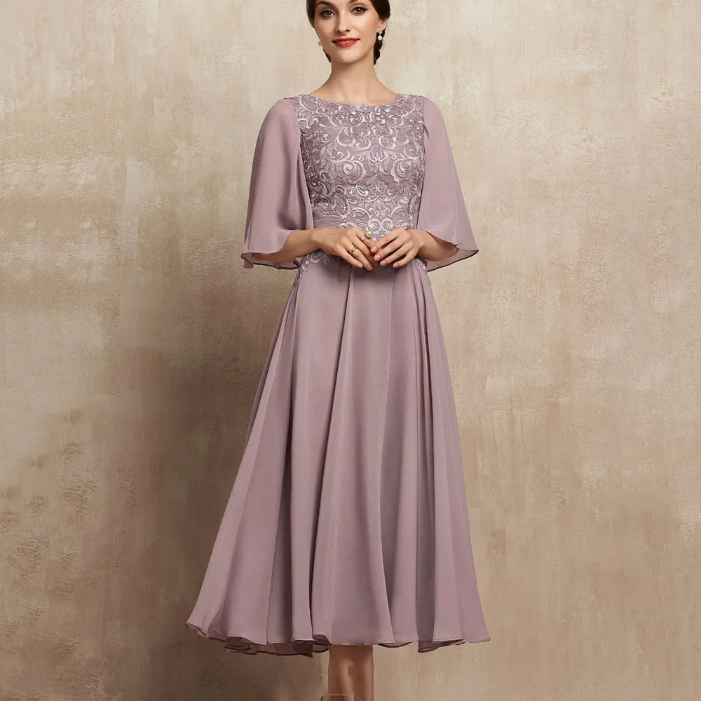 Elegant Chiffon Bridal Dress Customized A Line Lace Wedding Party Gowns Formal Occasion O Neck Mother Dresses For Bride as picture