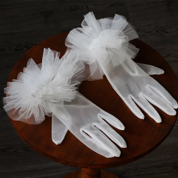 Lace Short Bridal Gloves Wristband White Wedding Glove For Women Girl Party Evening Dress Jewelry Brides Accessories a