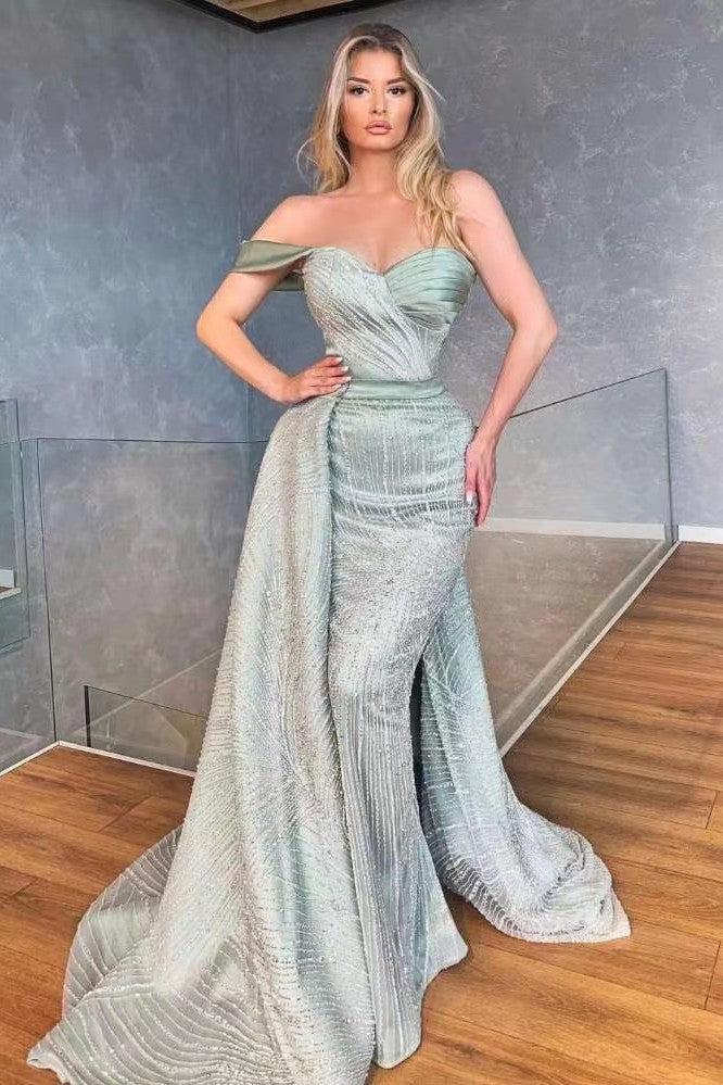 Sage Prom Dress Pretty One Shoulder Sweetheart Mermaid Long Evening Formal Dress With Ruffled
