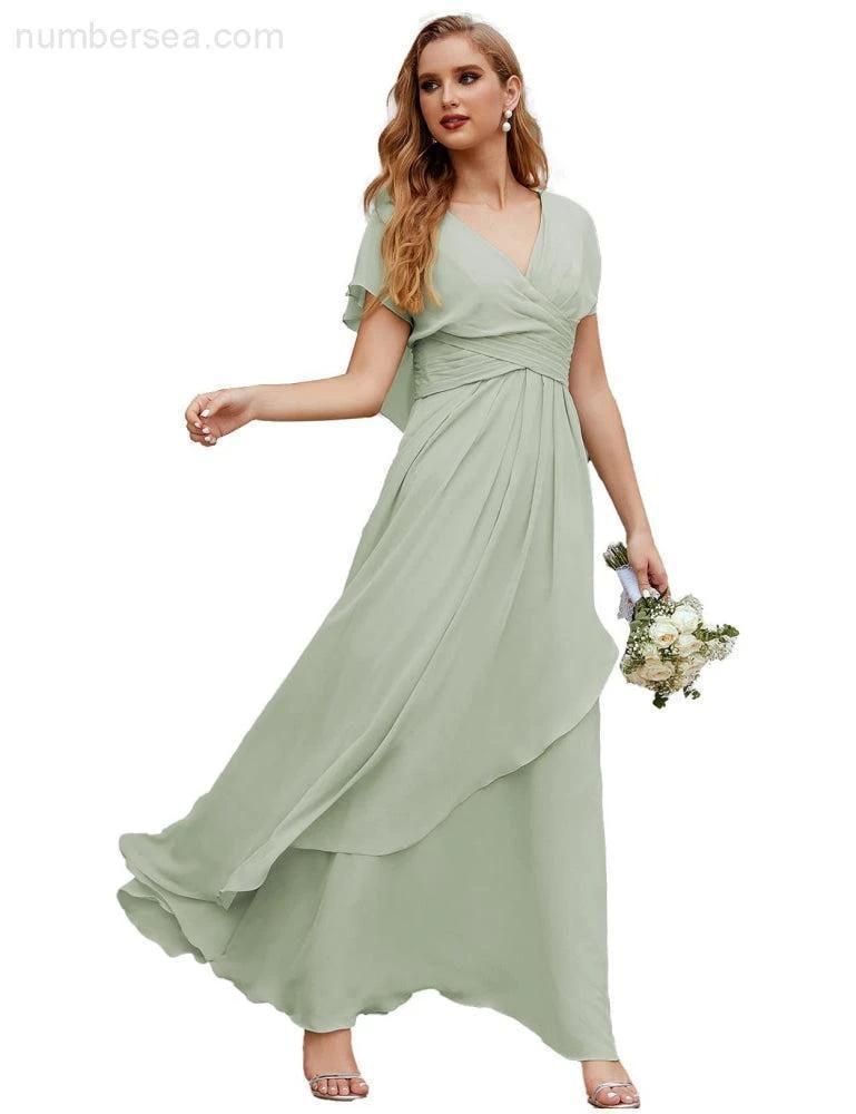 ZapDress Chiffon Bridesmaid Dresses Long Formal Evening Prom Mother of The Bride Dress with Flutter Sleeve (ZD17054)